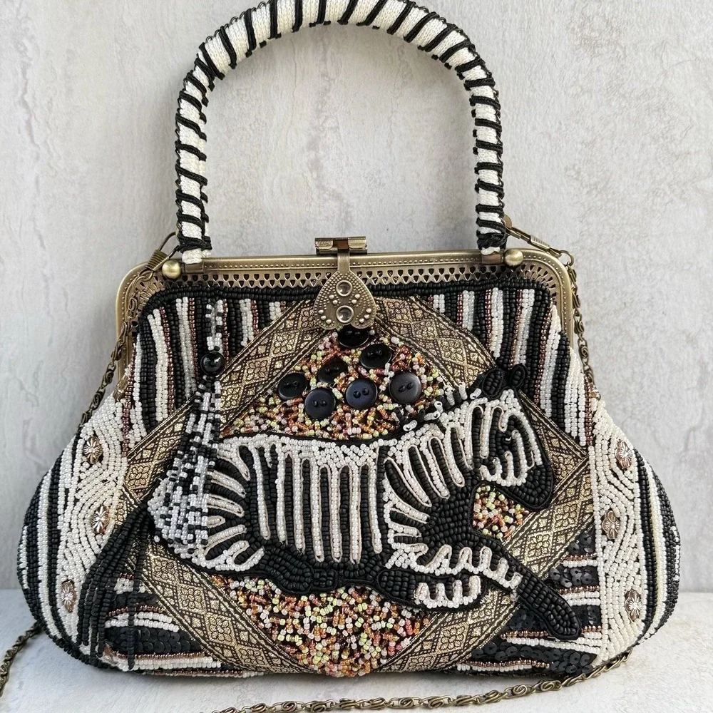 Vtg New Beaded Zebra Handbag Purse Coldwater Creek Mint Condition Never Used 666